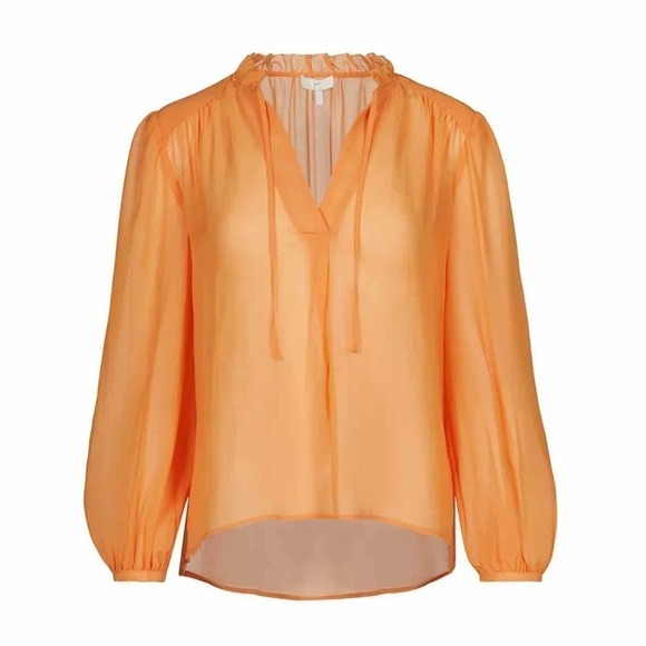 Joie The Jindrah Silk Long Sleeve Sheer Top Buckskin Size Medium - Picture 1 of 13